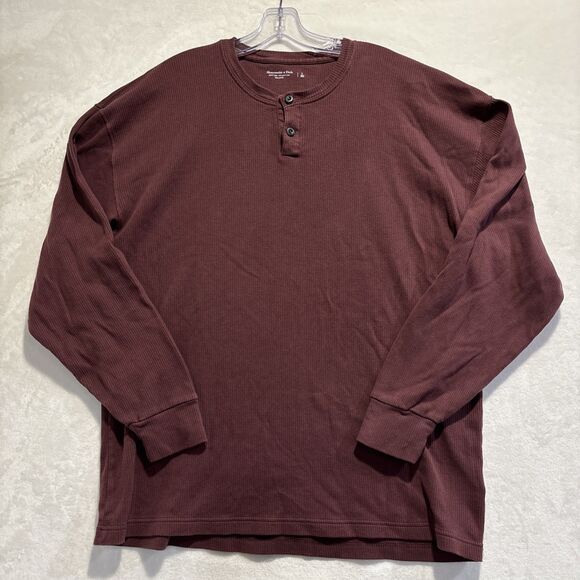 Abercrombie & Fitch Ribbed Soft AF Relaxed Henley Shirt Men's Large Maroon - Picture 1 of 14